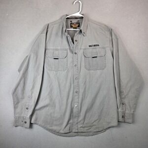 Vintage Harley-Davidson Shirt Mens XL Gray Snap Embroidered Skull Wings 00s